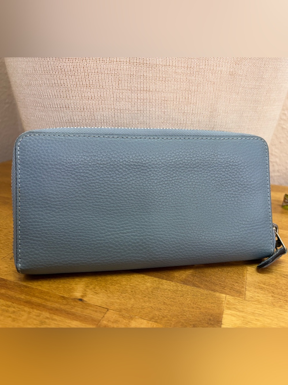 Coach Pebbled Leather Zip Around Wallet Blue Continental Accordion Organizer - Picture 4 of 8